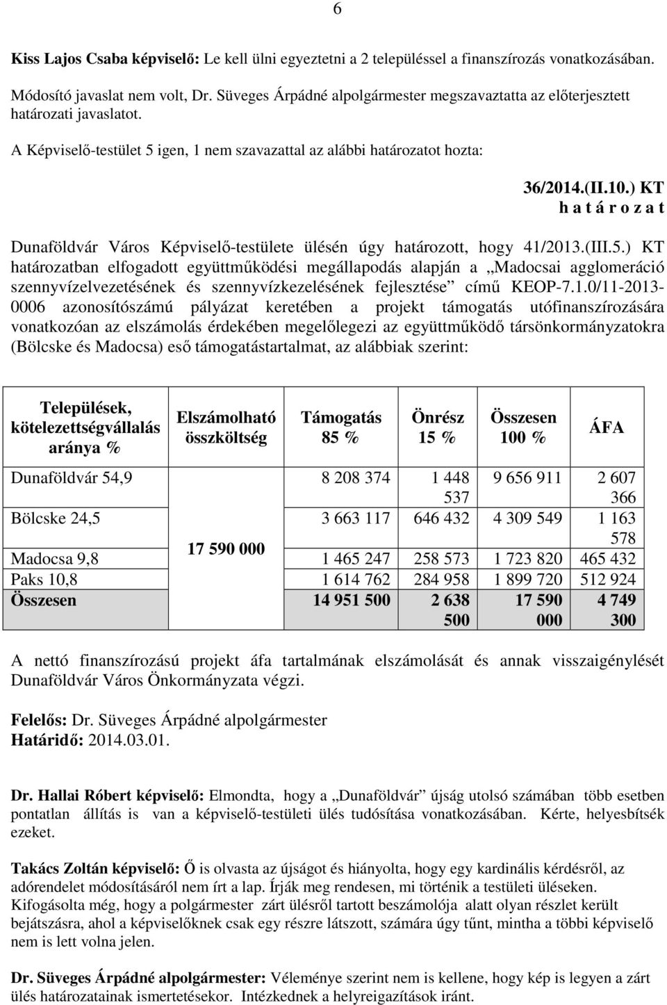 ) KT Dunaföldvár Város Képviselő-testülete ülésén úgy határozott, hogy 41/2013.(III.5.