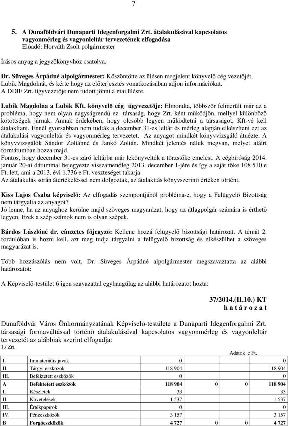 ügyvezetője nem tudott jönni a mai ülésre. Lubik Magdolna a Lubik Kft. könyvelő cég ügyvezetője: Elmondta, többször felmerült már az a probléma, hogy nem olyan nagyságrendű ez társaság, hogy Zrt.