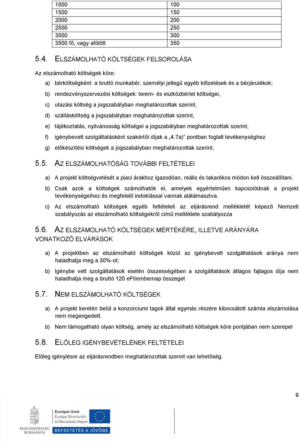 terem- és eszközbérlet költségei, c) utazási költség a jogszabályban meghatározottak szerint, d) szállásköltség a jogszabályban meghatározottak szerint, e) tájékoztatás, nyilvánosság költségei a