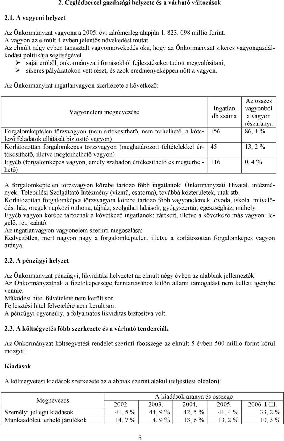 Az elmúlt négy évben tapasztalt vagyonnövekedés oka, hogy az Önkormányzat sikeres vagyongazdálkodási politikája segítségével saját erőből, önkormányzati forrásokból fejlesztéseket tudott