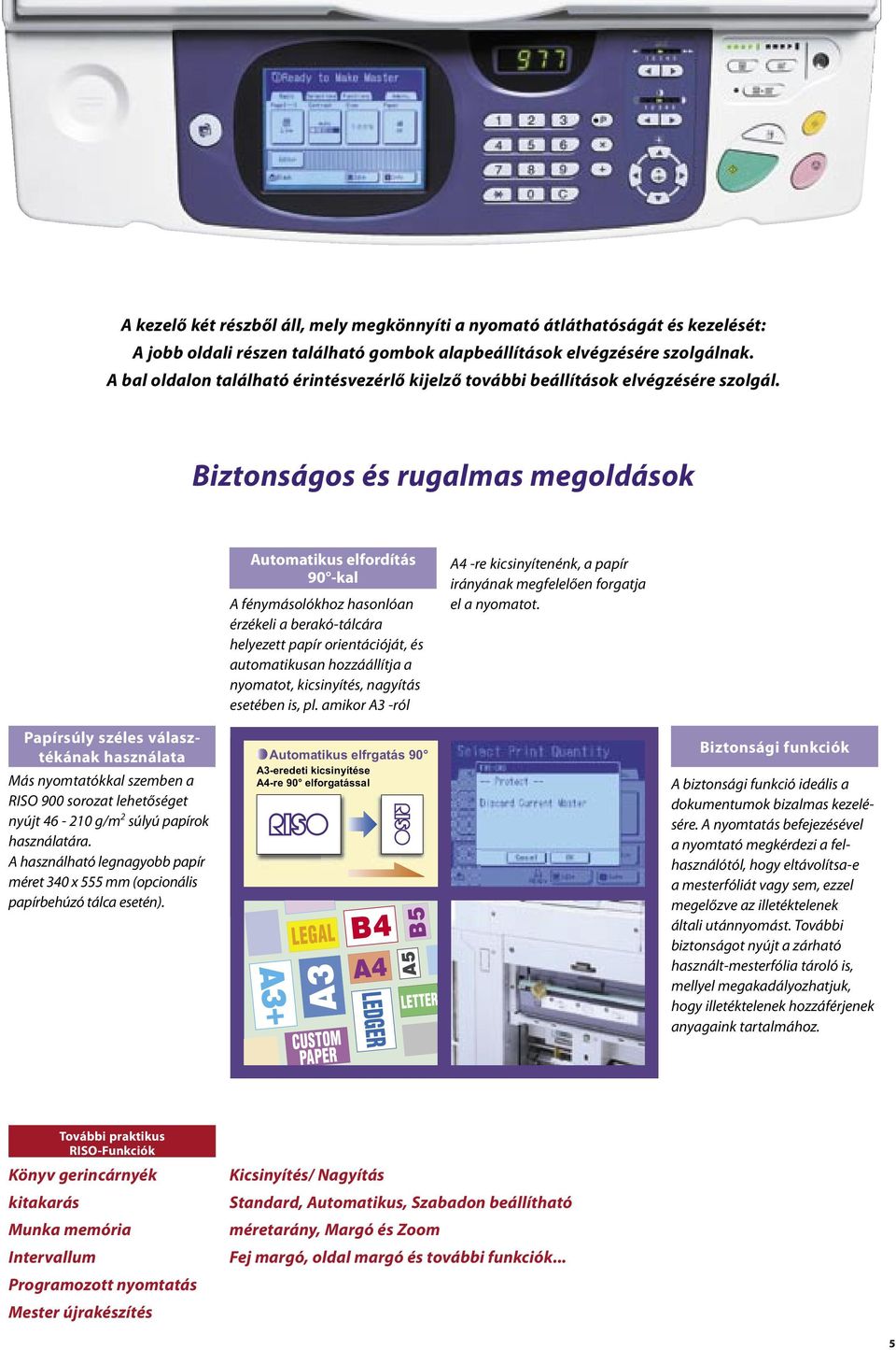 Biztonságos és rugalmas megoldások - Automatikus elfordítás 90 -kal A fénymásolókhoz hasonlóan érzékeli a berakó-tálcára helyezett papír orientációját, és automatikusan hozzáállítja a nyomatot,