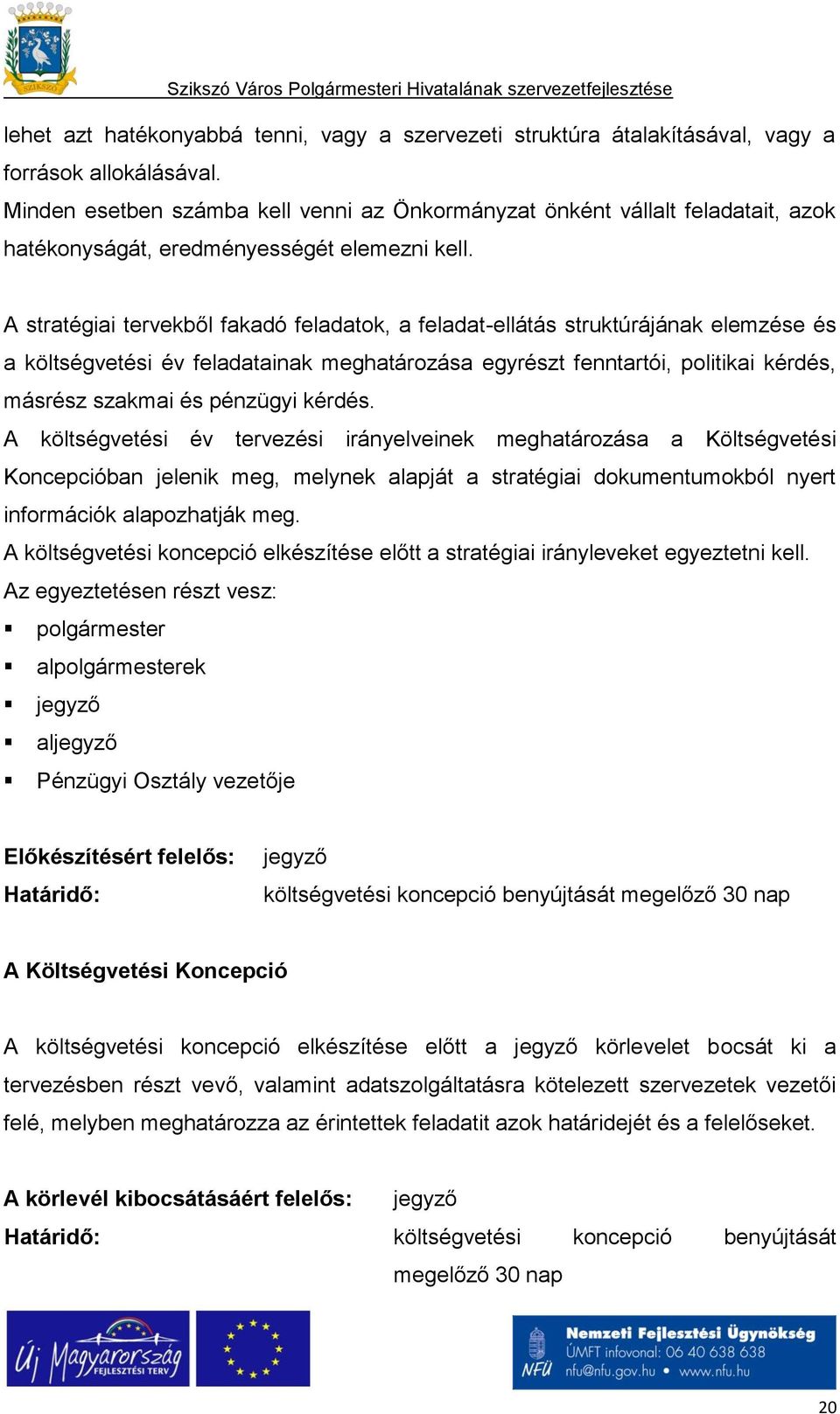 A stratégiai tervekből fakadó feladatok, a feladat-ellátás struktúrájának elemzése és a költségvetési év feladatainak meghatározása egyrészt fenntartói, politikai kérdés, másrész szakmai és pénzügyi