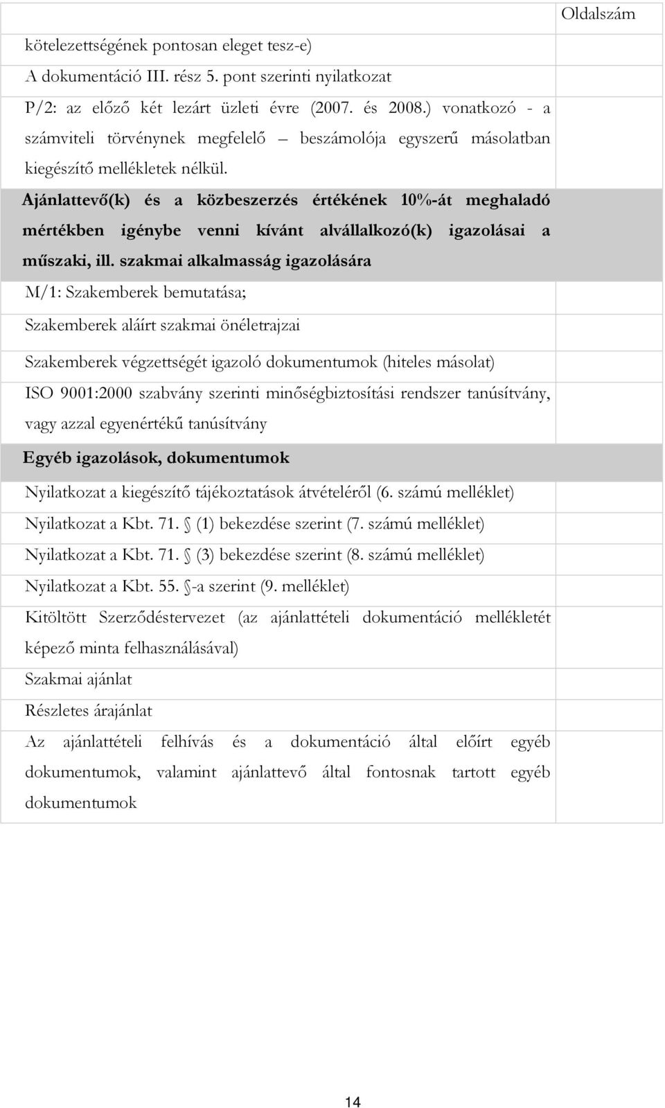 Ajánlattevı(k) és a közbeszerzés értékének 10%-át meghaladó mértékben igénybe venni kívánt alvállalkozó(k) igazolásai a mőszaki, ill.