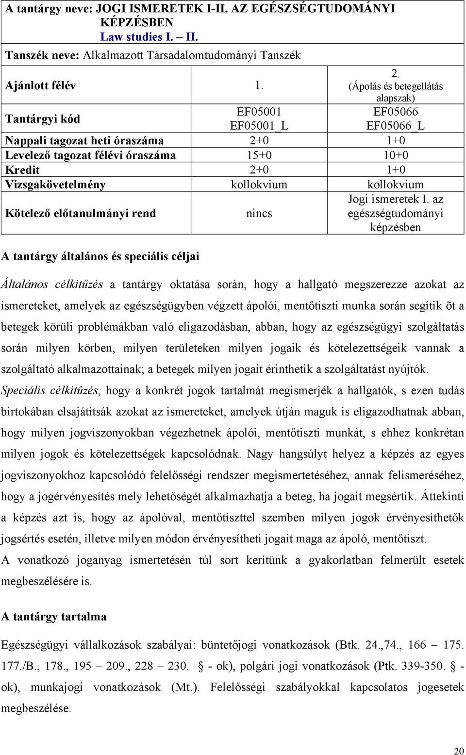 kollokvium Jogi ismeretek I.