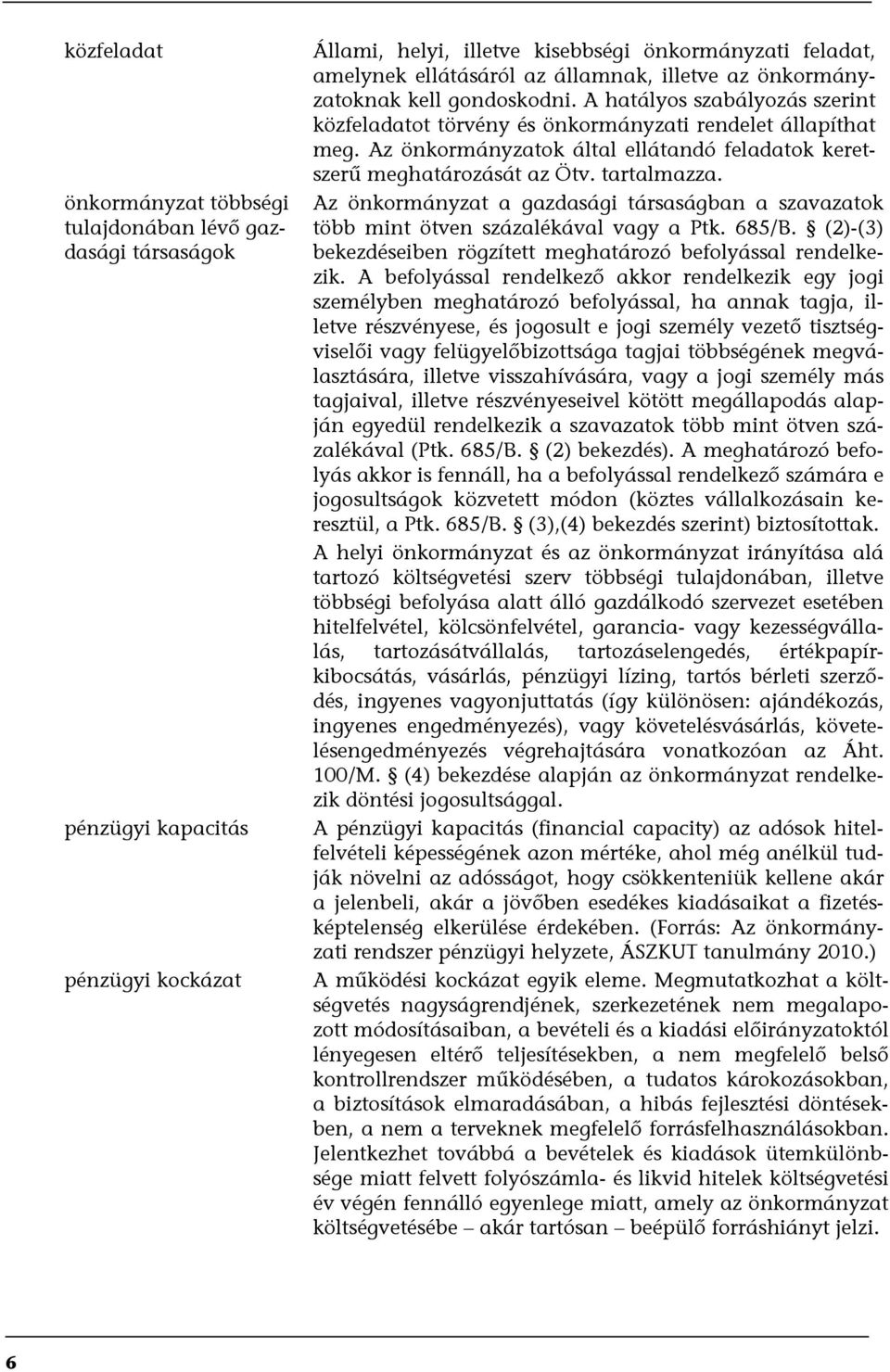 Az önkormányzatok által ellátandó feladatok keretszerű meghatározását az Ötv. tartalmazza. Az önkormányzat a gazdasági társaságban a szavazatok több mint ötven százalékával vagy a Ptk. 685/B.