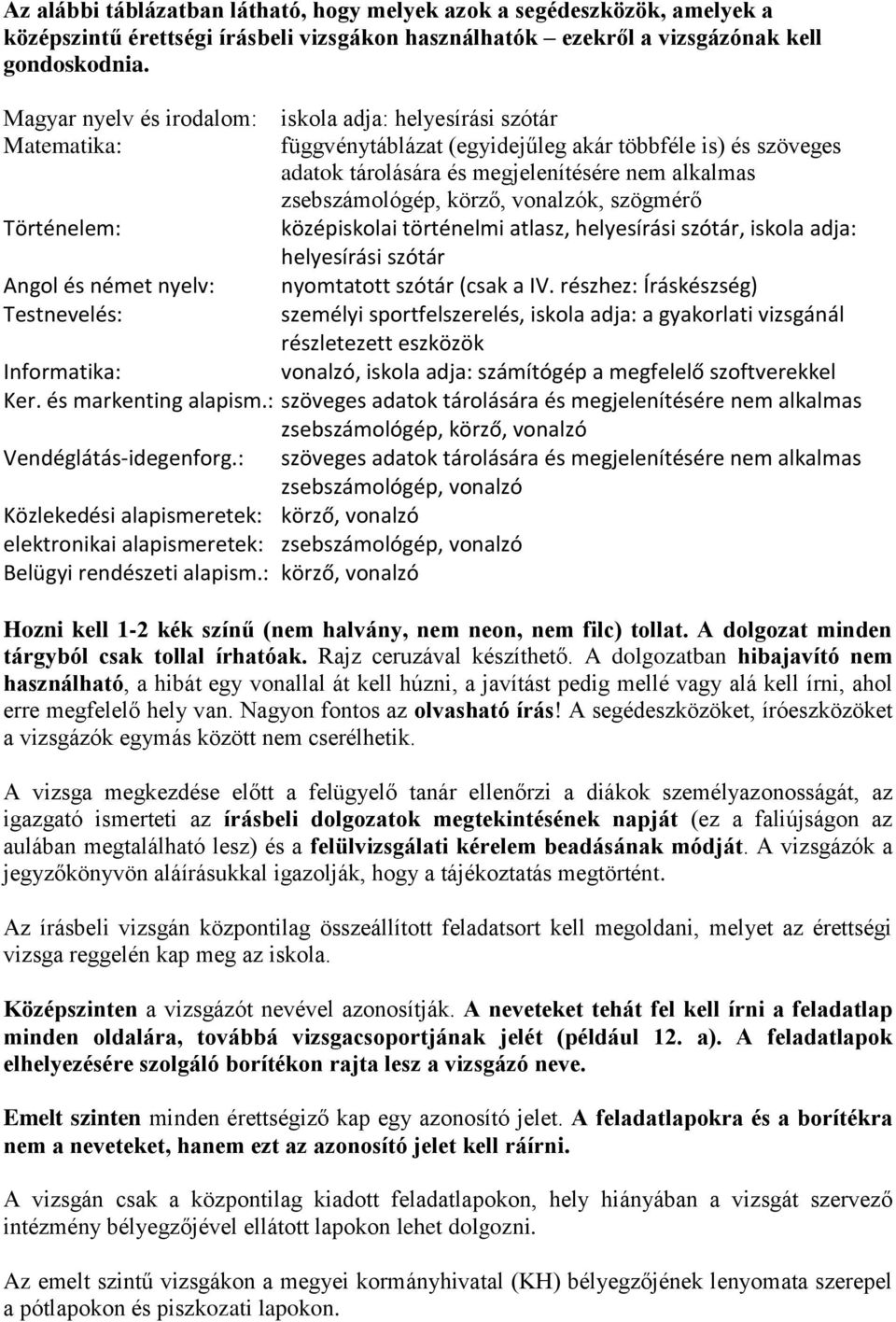 körző, vonalzók, szögmérő Történelem: középiskolai történelmi atlasz, helyesírási szótár, iskola adja: helyesírási szótár Angol és német nyelv: nyomtatott szótár (csak a IV.