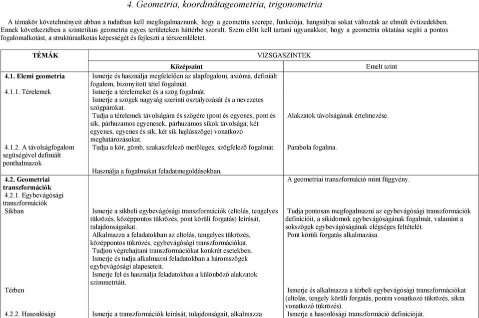 Szem elıtt kell tartani ugyanakkor, hogy a geometria oktatása segíti a pontos fogalomalkotást, a struktúraalkotás képességét és fejleszti a térszemléletet.