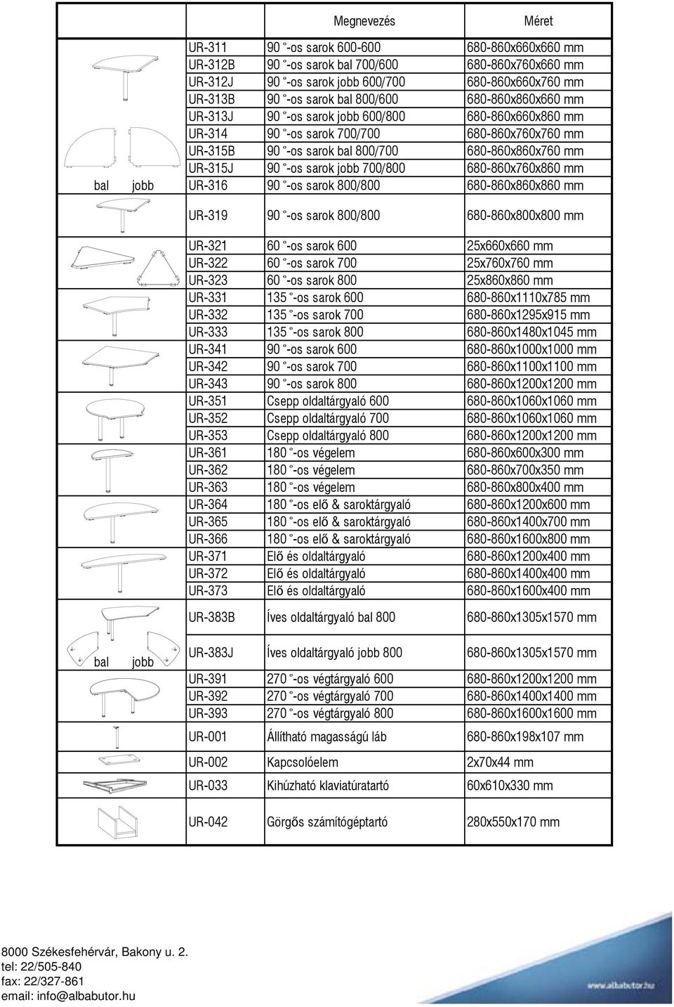 680-860x760x860 mm UR-316 90 -os sarok 800/800 680-860x860x860 mm UR-319 90 -os sarok 800/800 680-860x800x800 mm UR-321 60 -os sarok 600 25x660x660 mm UR-322 60 -os sarok 700 25x760x760 mm UR-323 60