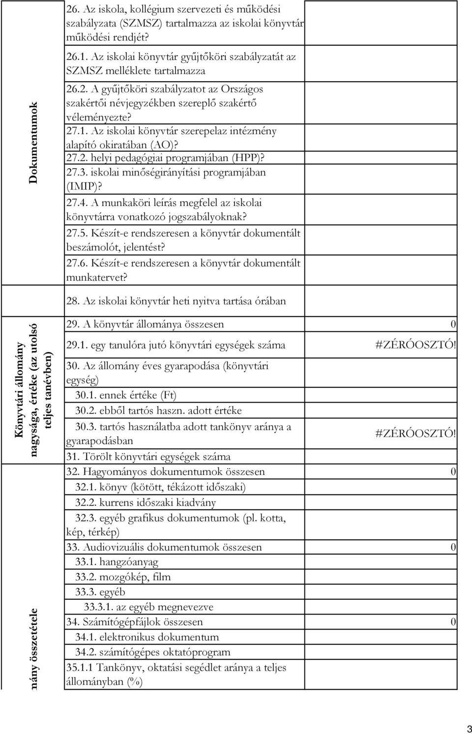 2. A győjtıköri szabályzatot az Országos szakértıi névjegyzékben szereplı szakértı véleményezte? 27.1. Az iskolai könyvtár szerepelaz intézmény alapító okiratában (AO)? 27.2. helyi pedagógiai programjában (HPP)?