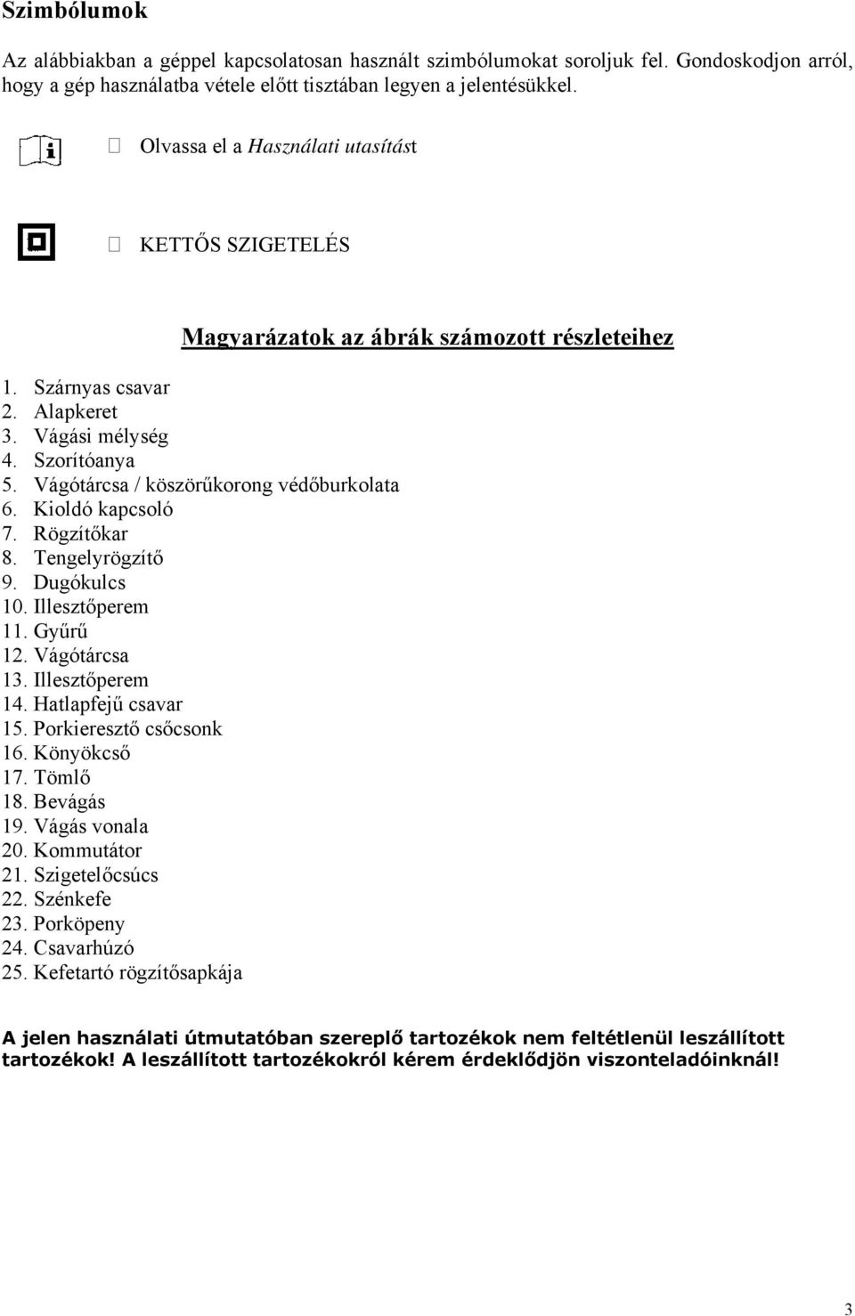 Vágótárcsa / köszörűkorong védőburkolata 6. Kioldó kapcsoló 7. Rögzítőkar 8. Tengelyrögzítő 9. Dugókulcs 10. Illesztőperem 11. Gyűrű 12. Vágótárcsa 13. Illesztőperem 14. Hatlapfejű csavar 15.