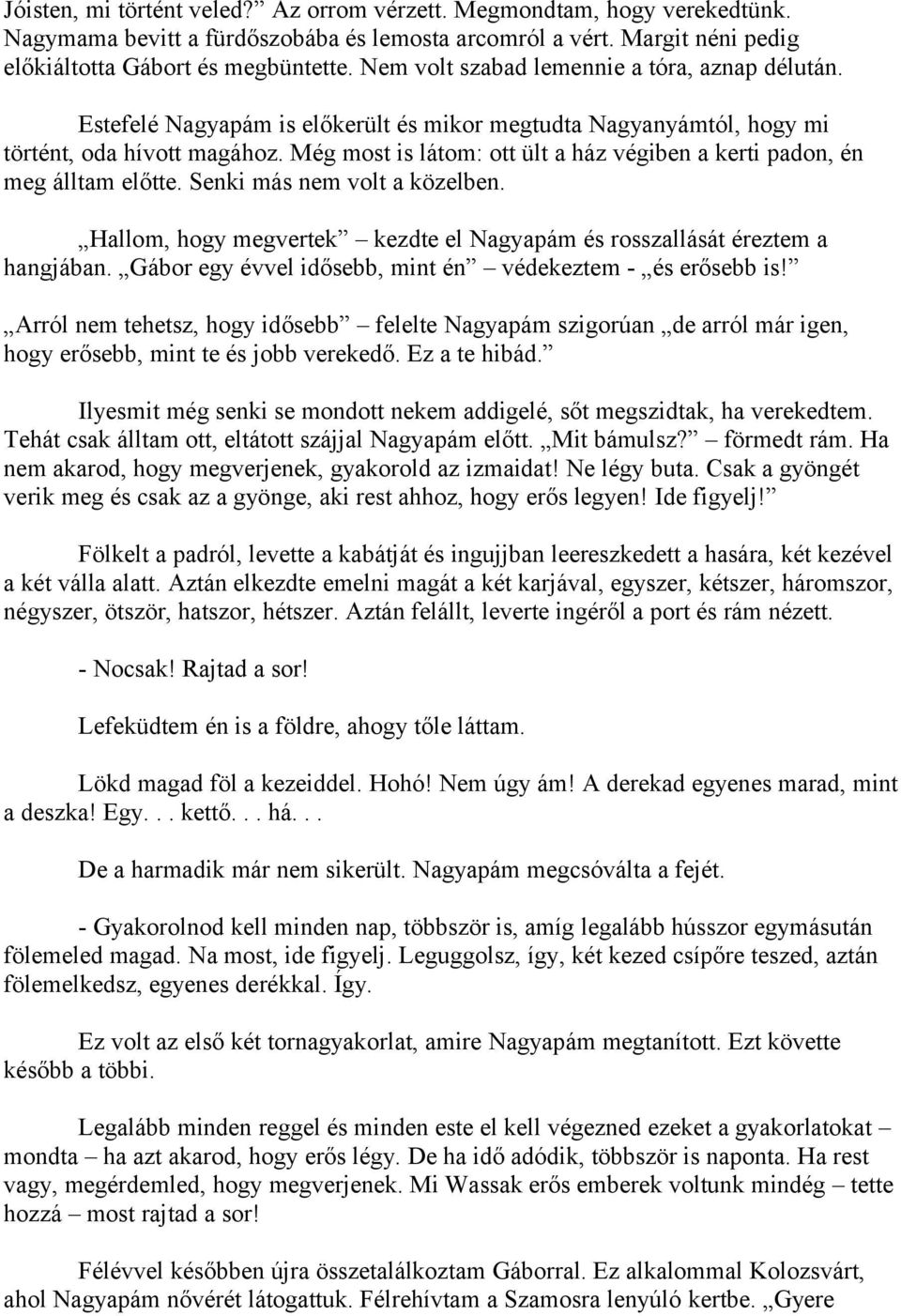 Még most is látom: ott ült a ház végiben a kerti padon, én meg álltam előtte. Senki más nem volt a közelben. Hallom, hogy megvertek kezdte el Nagyapám és rosszallását éreztem a hangjában.