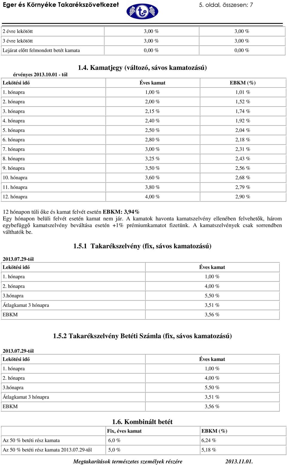 hónapra 2,80 % 2,18 % 7. hónapra 3,00 % 2,31 % 8. hónapra 3,25 % 2,43 % 9. hónapra 3,50 % 2,56 % 10. hónapra 3,60 % 2,68 % 11. hónapra 3,80 % 2,79 % 12.