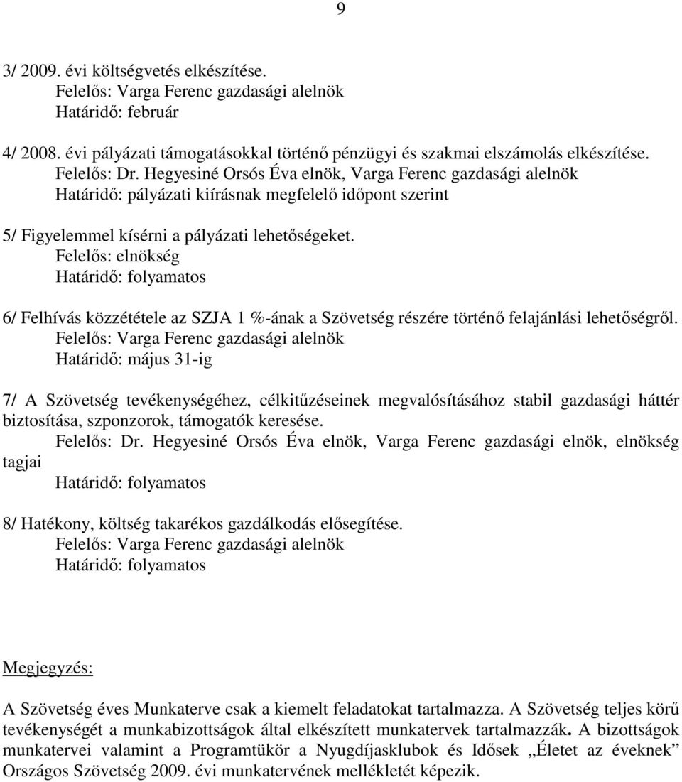 Felelıs: elnökség 6/ Felhívás közzététele az SZJA 1 %-ának a Szövetség részére történı felajánlási lehetıségrıl.