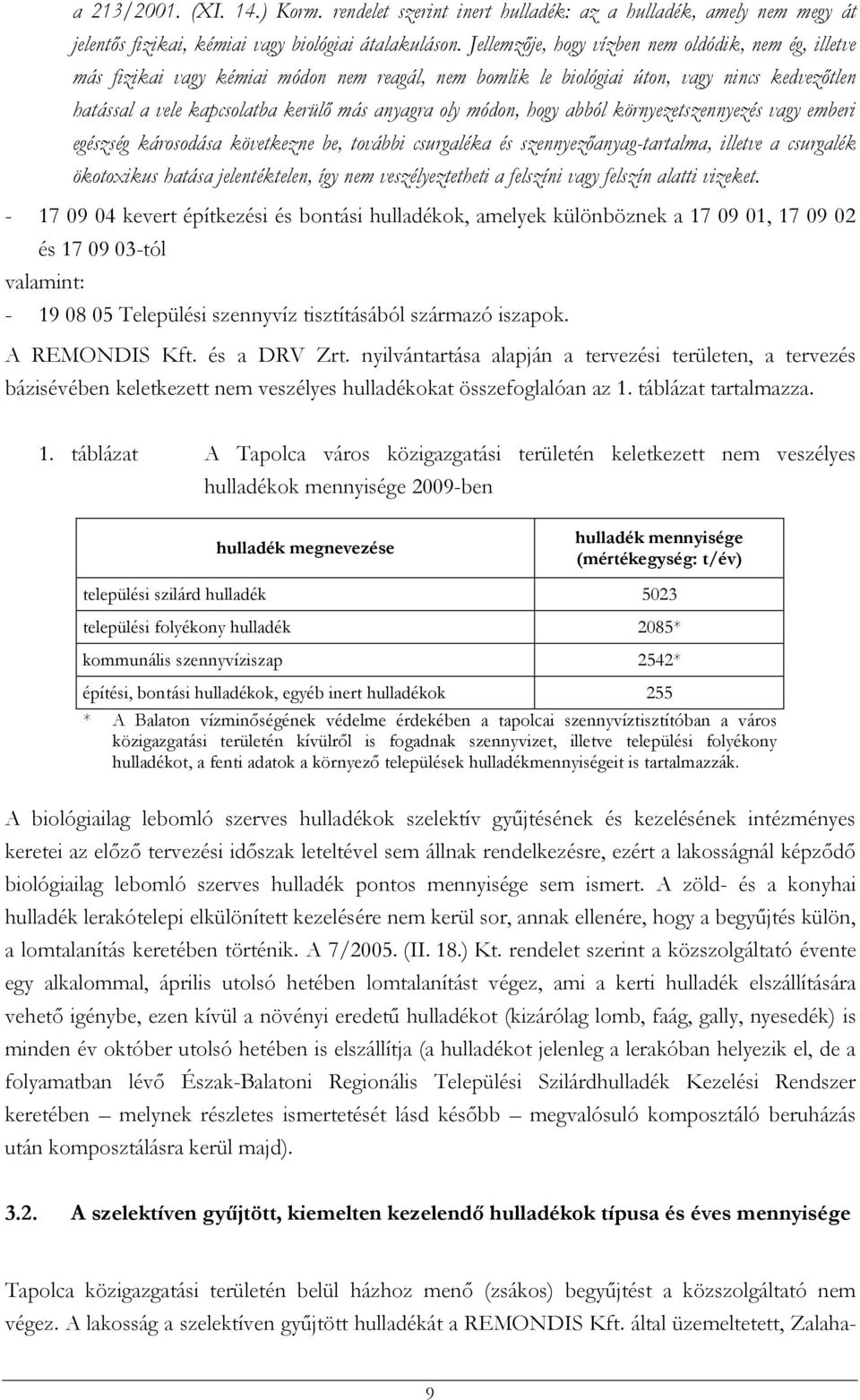 módon, hogy abból környezetszennyezés vagy emberi egészség károsodása következne be, további csurgaléka és szennyezőanyag-tartalma, illetve a csurgalék ökotoxikus hatása jelentéktelen, így nem