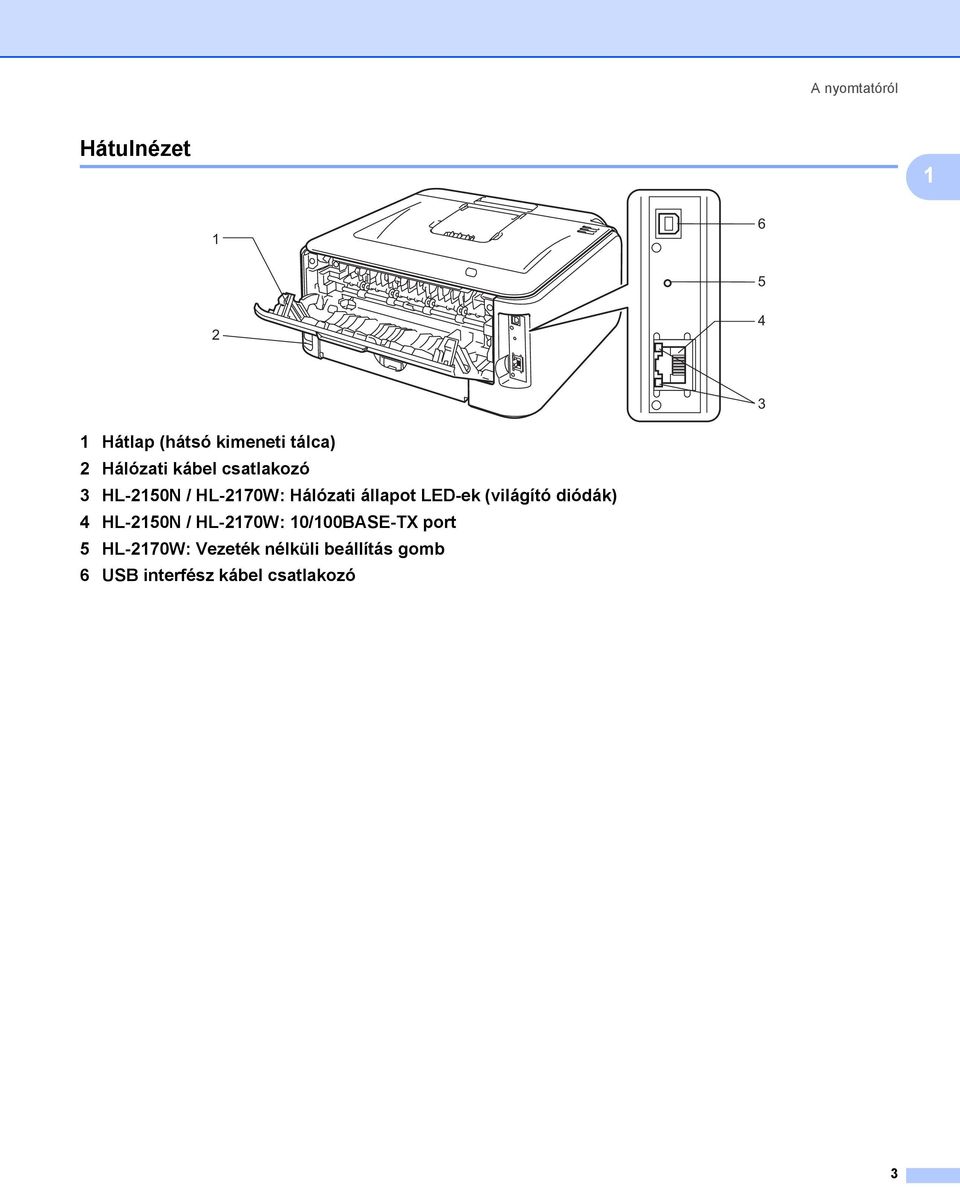 állapot LED-ek (világító diódák) 4 HL-2150N / HL-2170W: 10/100BASE-TX