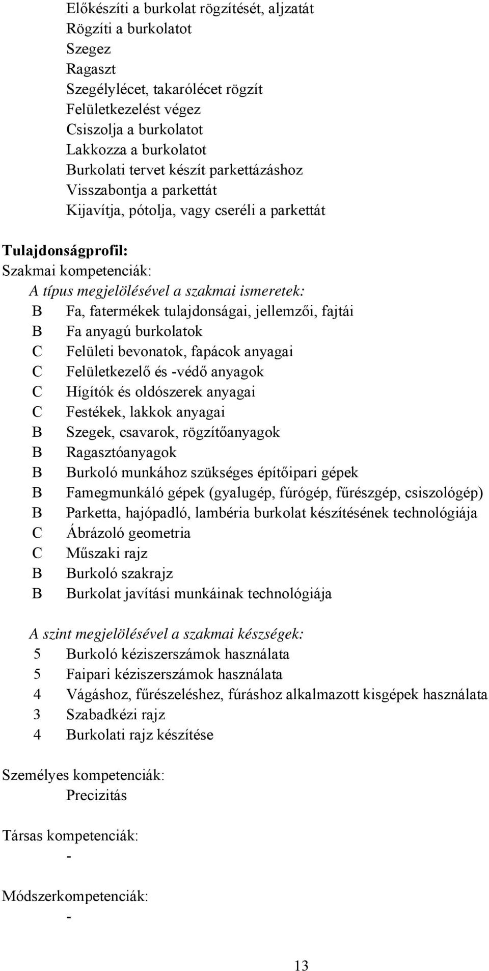 tulajdonságai, jellemzői, fajtái B Fa anyagú burkolatok C Felületi bevonatok, fapácok anyagai C Felületkezelő és védő anyagok C Hígítók és oldószerek anyagai C Festékek, lakkok anyagai B Szegek,