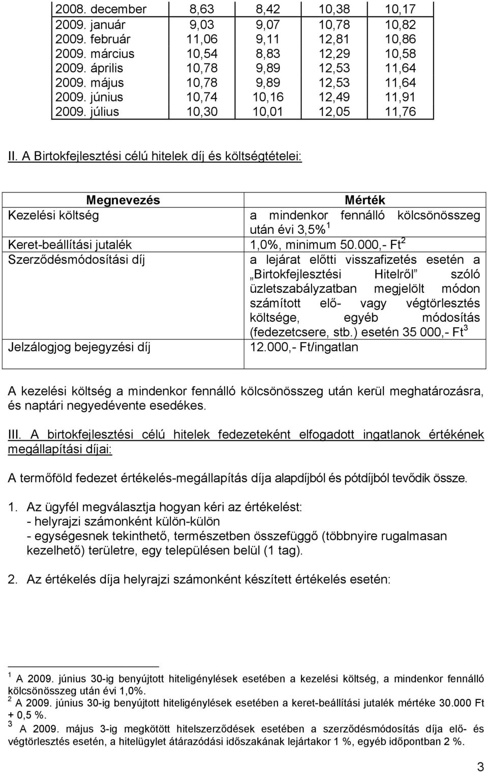 A Birtokfejlesztési célú hitelek díj és költségtételei: Megnevezés Mérték Kezelési költség a mindenkor fennálló kölcsönösszeg után évi 3,5% 1 Keret-beállítási jutalék 1,0%, minimum 50.