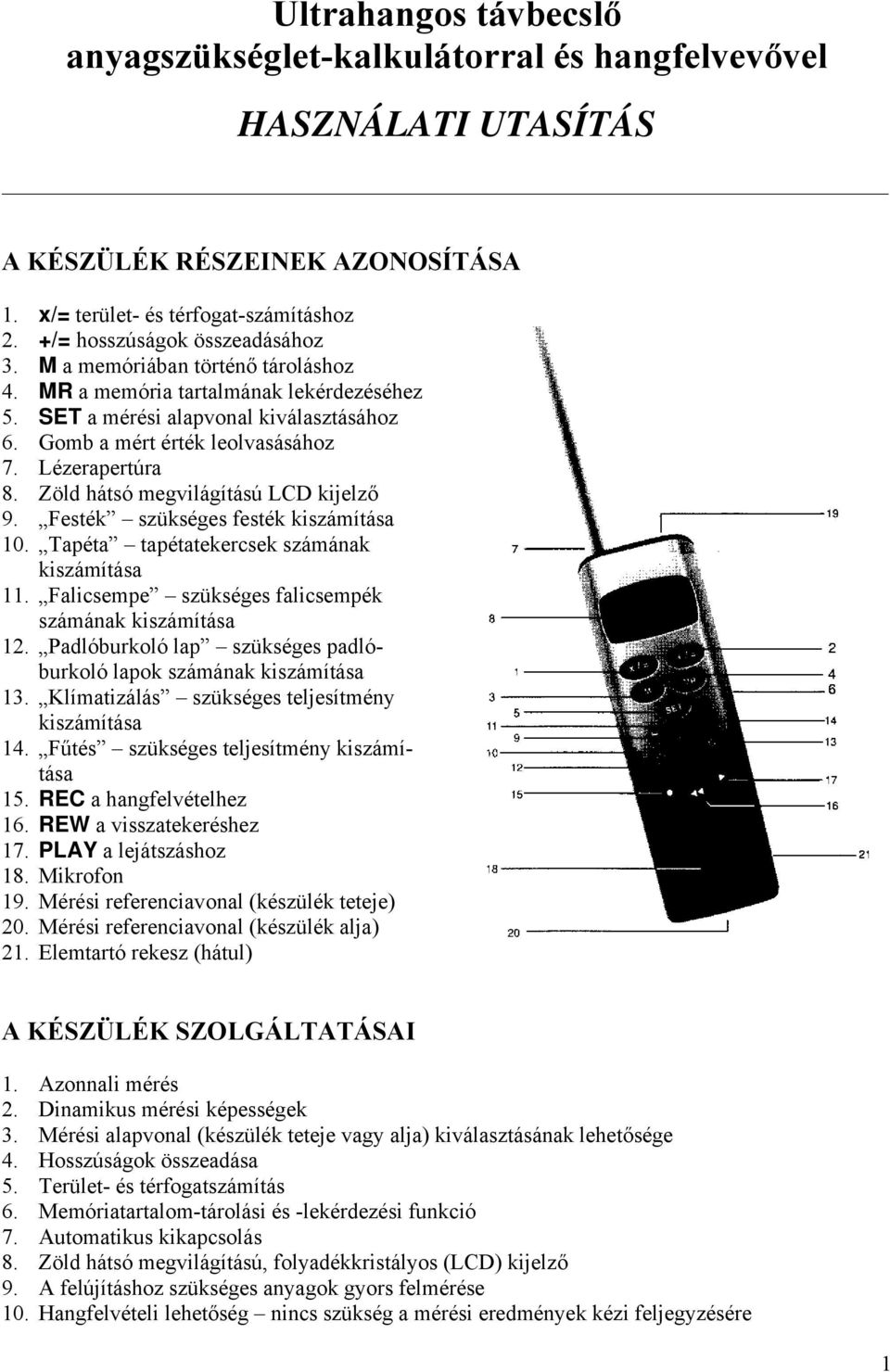 Zöld hátsó megvilágítású LCD kijelző 9. Festék szükséges festék kiszámítása 10. Tapéta tapétatekercsek számának kiszámítása 11. Falicsempe szükséges falicsempék számának kiszámítása 12.