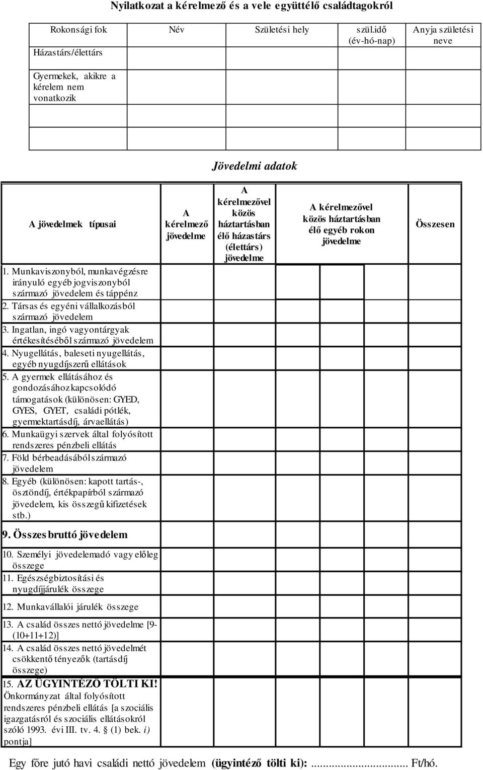 Munkaviszonyból, munkavégzésre irányuló egyéb jogviszonyból származó jövedelem és táppénz 2. Társas és egyéni vállalkozásból származó jövedelem 3.