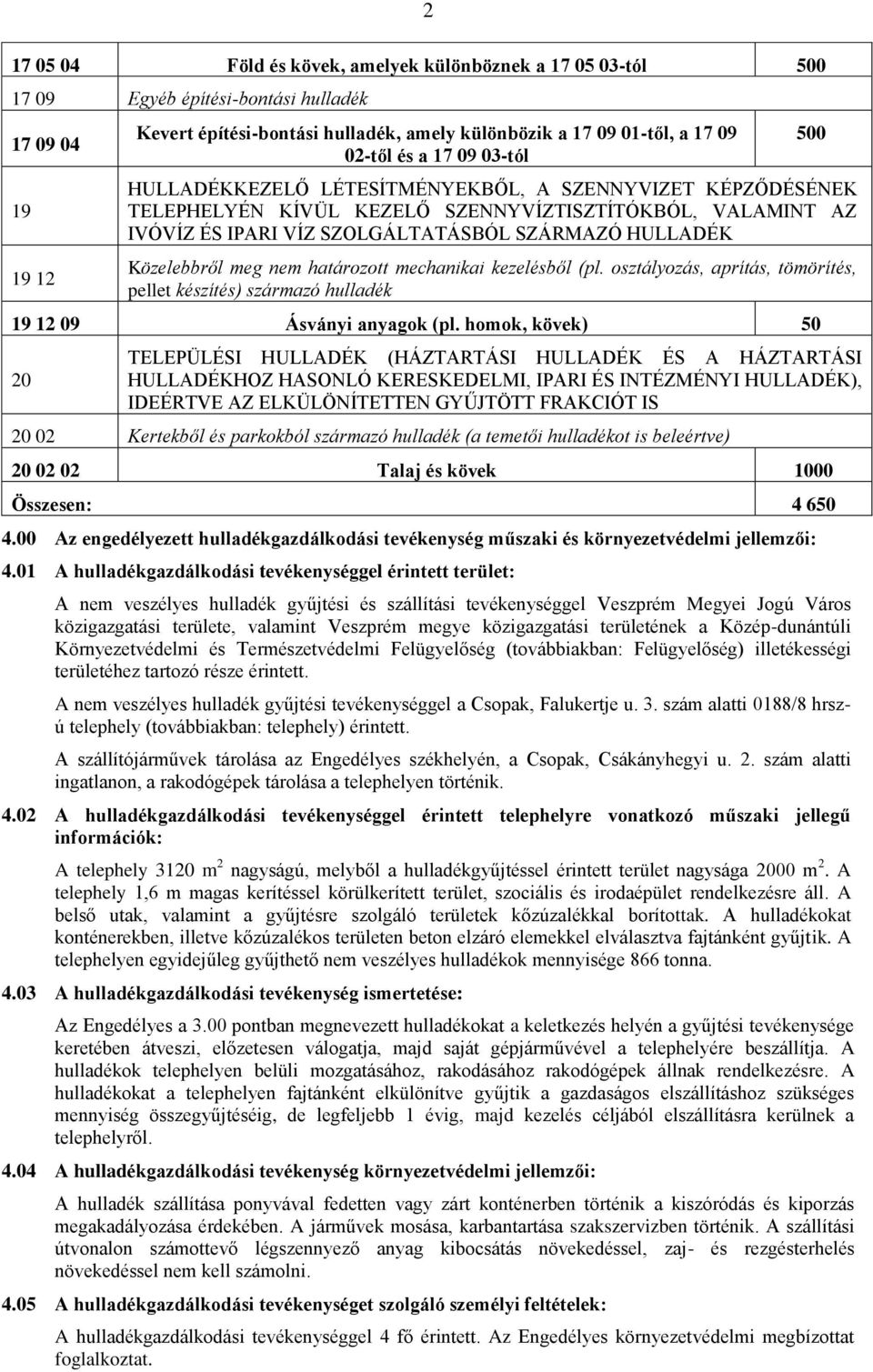 Közelebbről meg nem határozott mechanikai kezelésből (pl. osztályozás, aprítás, tömörítés, pellet készítés) származó hulladék 19 12 09 Ásványi anyagok (pl.