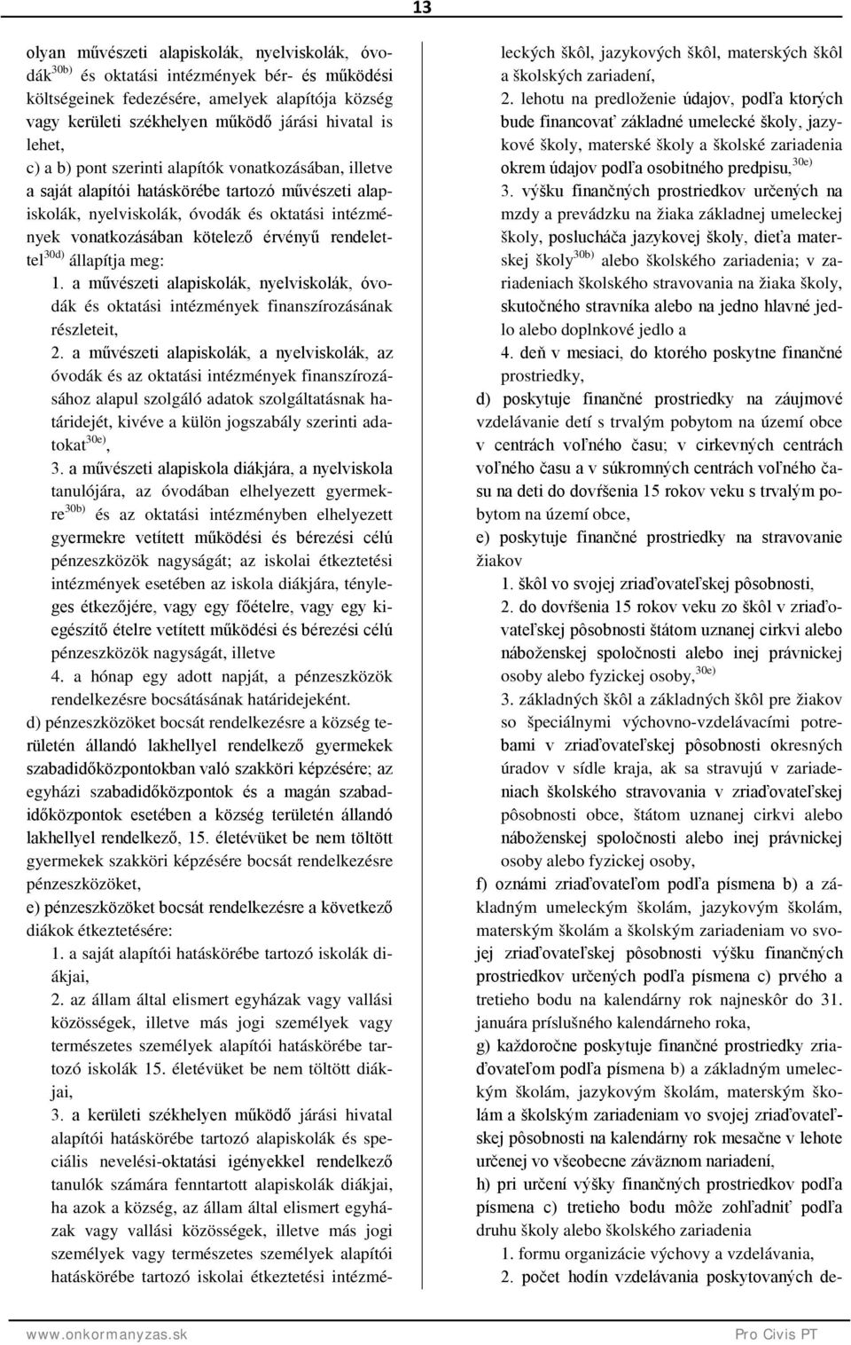 rendelettel 30d) állapítja meg: 1. a művészeti alapiskolák, nyelviskolák, óvodák és oktatási intézmények finanszírozásának részleteit, 2.