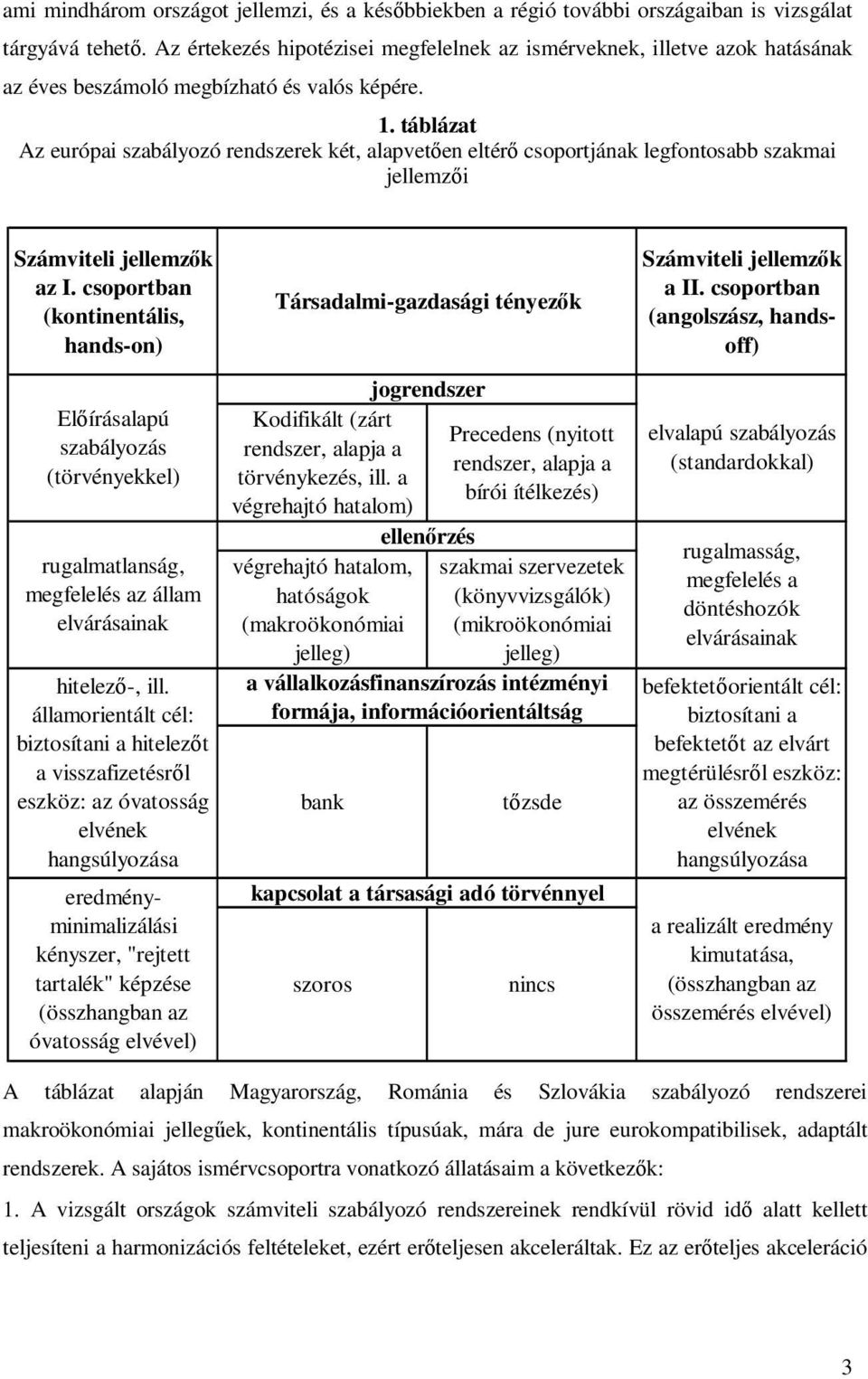 táblázat Az európai szabályozó rendszerek két, alapveten eltér csoportjának legfontosabb szakmai jellemzi Számviteli jellemzk az I.