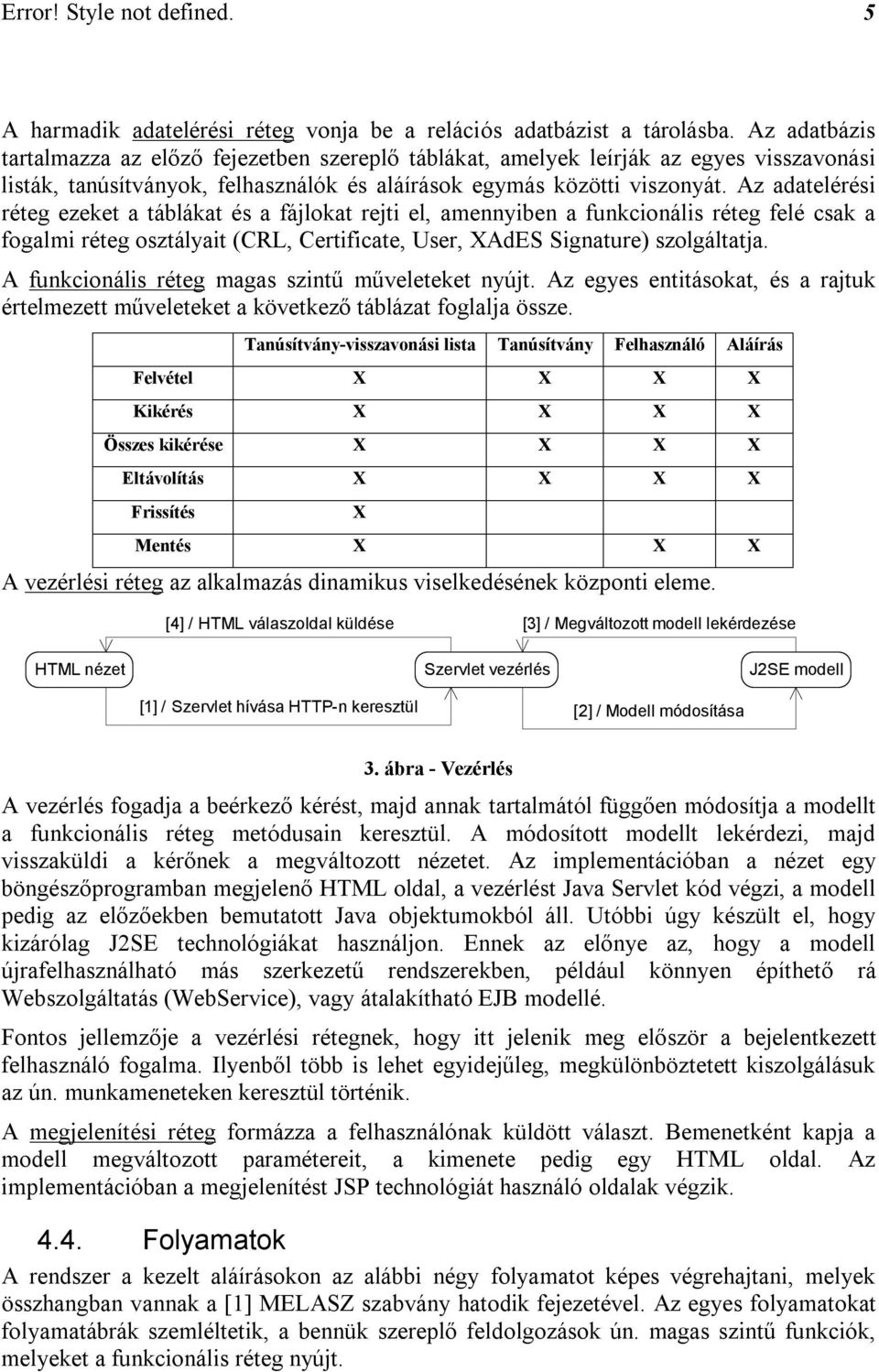 Az adatelérési réteg ezeket a táblákat és a fájlokat rejti el, amennyiben a funkcionális réteg felé csak a fogalmi réteg osztályait (CRL, Certificate, User, XAdES Signature) szolgáltatja.