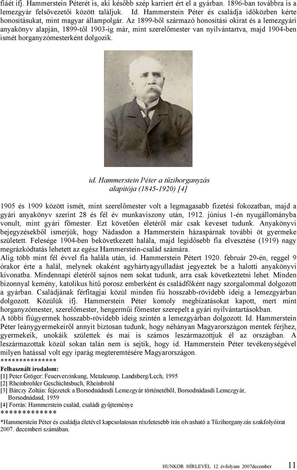 Az 1899-ből származó honosítási okirat és a lemezgyári anyakönyv alapján, 1899-től 1903-ig már, mint szerelőmester van nyilvántartva, majd 1904-ben ismét horganyzómesterként dolgozik. id.