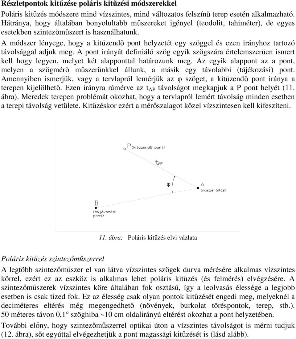 A módszer lényege, hogy a kitűzendő pont helyzetét egy szöggel és ezen irányhoz tartozó távolsággal adjuk meg.