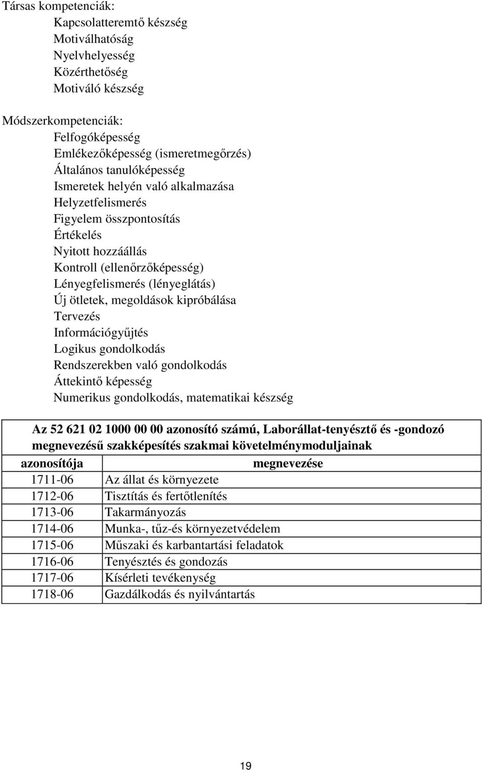 megoldások kipróbálása Tervezés Információgyűjtés Logikus gondolkodás Rendszerekben való gondolkodás Áttekintő képesség Numerikus gondolkodás, matematikai készség Az 52 621 02 1000 00 00 azonosító