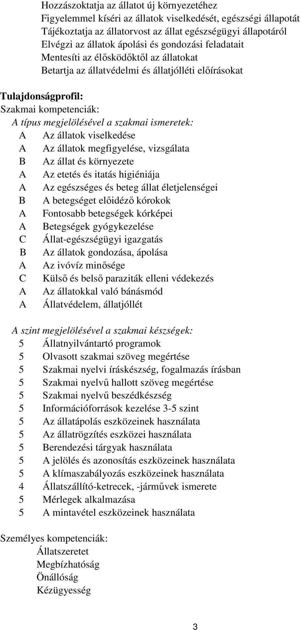 Az állatok viselkedése A Az állatok megfigyelése, vizsgálata B Az állat és környezete A Az etetés és itatás higiéniája A Az egészséges és beteg állat életjelenségei B A betegséget előidéző kórokok A