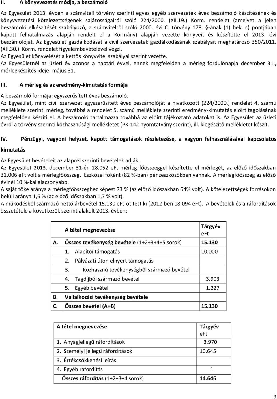 rendelet (amelyet a jelen beszámoló elkészítését szabályozó, a számvitelről szóló 2000. évi C. törvény 178. ának (1) bek.