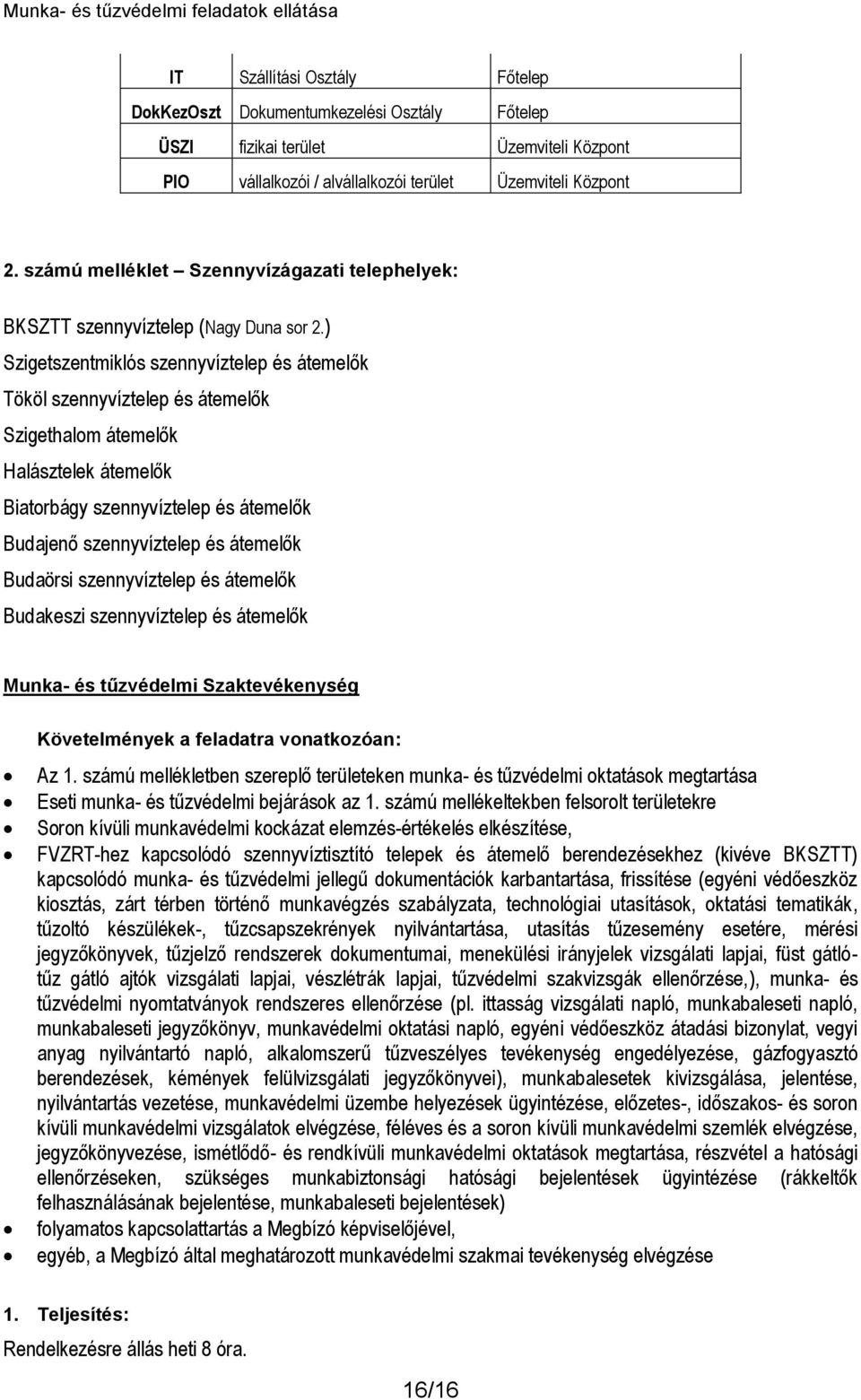 ) Szigetszentmiklós szennyvíztelep és átemelők Tököl szennyvíztelep és átemelők Szigethalom átemelők Halásztelek átemelők Biatorbágy szennyvíztelep és átemelők Budajenő szennyvíztelep és átemelők