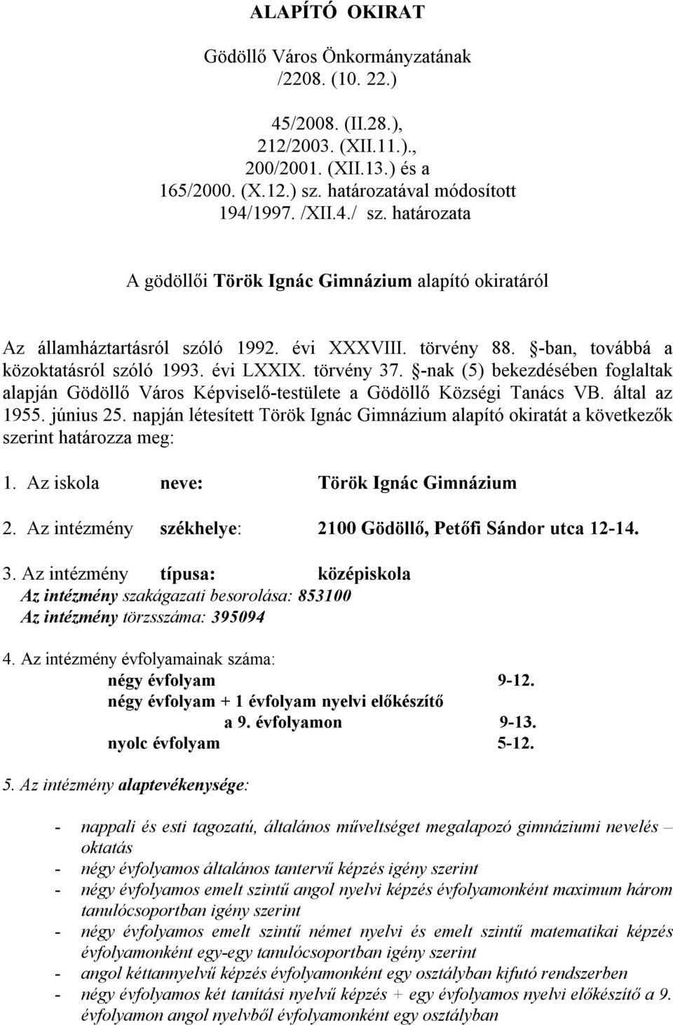 -nak (5) bekezdésében foglaltak alapján Gödöllő Város Képviselő-testülete a Gödöllő Községi Tanács VB. által az 1955. június 25.