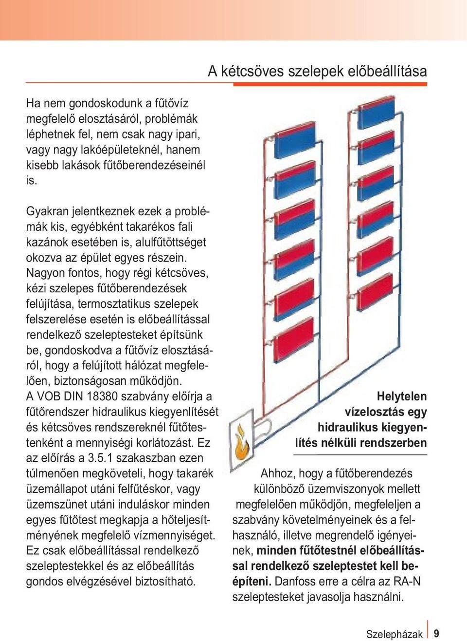 Nagyon fontos, hogy régi kétcsöves, kézi szelepes fûtõberendezések felújítása, termosztatikus szelepek felszerelése esetén is elõbeállítással rendelkezõ szeleptesteket építsünk be, gondoskodva a