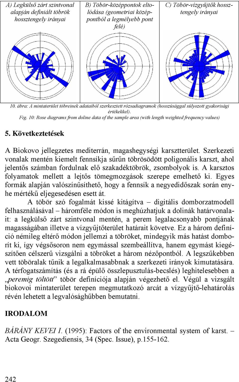 10: Rose diagrams from doline data of the sample area (with length weighted frequency values) 5. Következtetések A Biokovo jellegzetes mediterrán, magashegységi karsztterület.