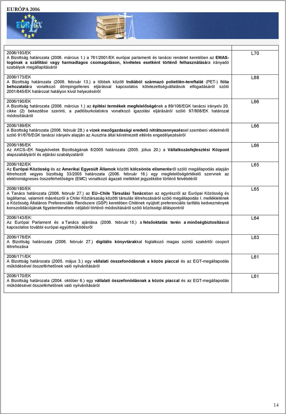 megállapításáról 2006/173/EK A Bizottság határozata (2006. február 13.