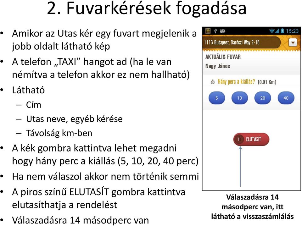 megadni hogy hány perc a kiállás (5, 10, 20, 40 perc) Ha nem válaszol akkor nem történik semmi A piros színű ELUTASÍT gombra