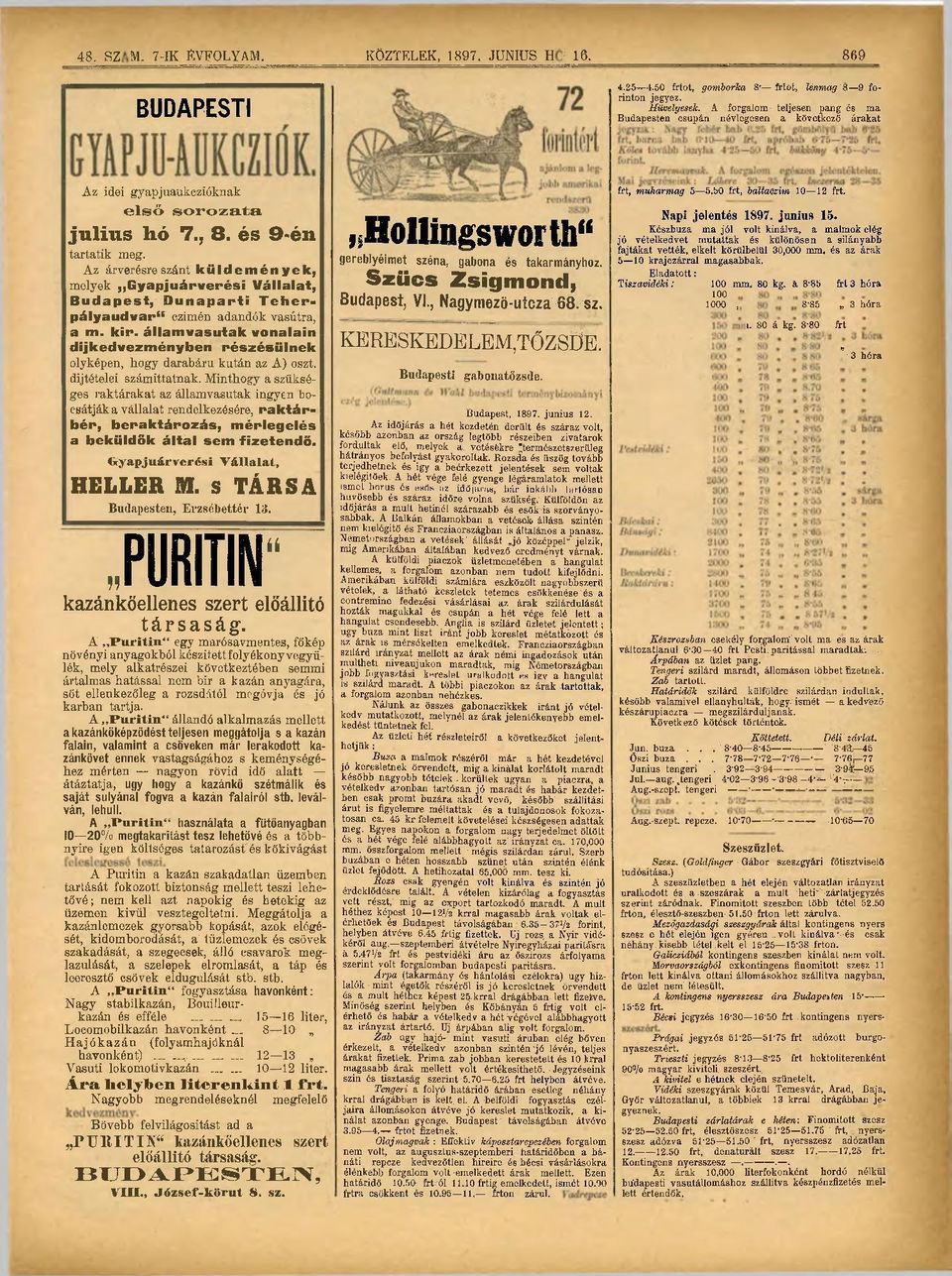 Az árverésre szánt küldemények, melyek Gyapjuárverési Vállalat, Budapest, Dunaparti Teherpályaudvar" ezimén adandók vasútra, a m. kir.