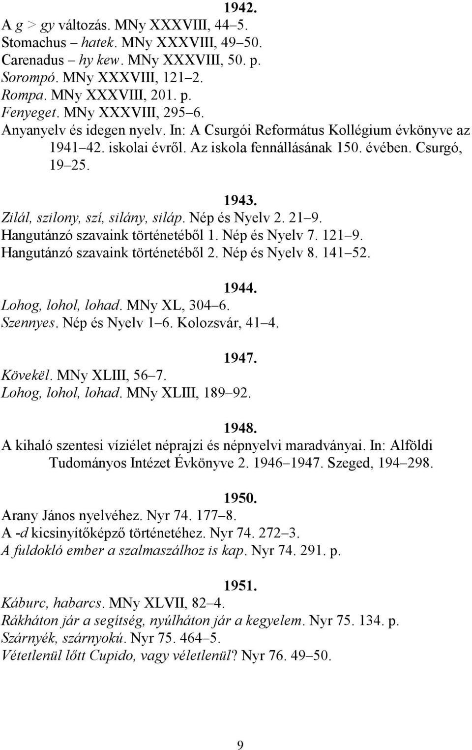 Zilál, szilony, szí, silány, siláp. Nép és Nyelv 2. 21 9. Hangutánzó szavaink történetéből 1. Nép és Nyelv 7. 121 9. Hangutánzó szavaink történetéből 2. Nép és Nyelv 8. 141 52. 1944.