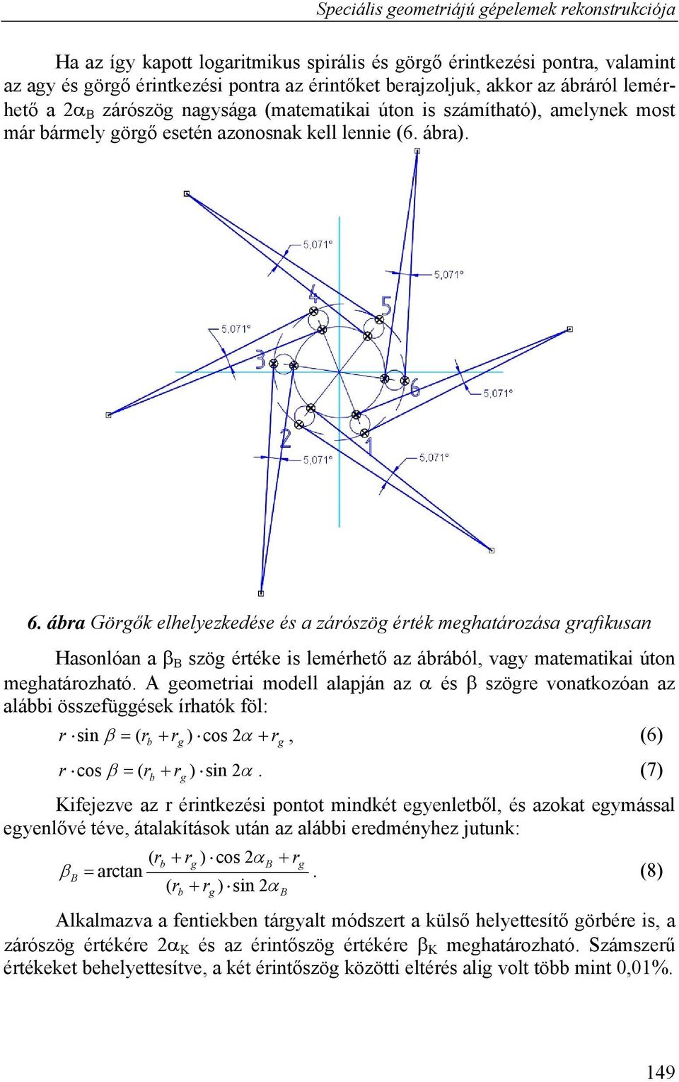 ábra Görgők elhelyezkedése és a zárószög érték meghatározása grafikusan Hasonlóan a B szög értéke is lemérhető az ábrából, vagy matematikai úton meghatározható.