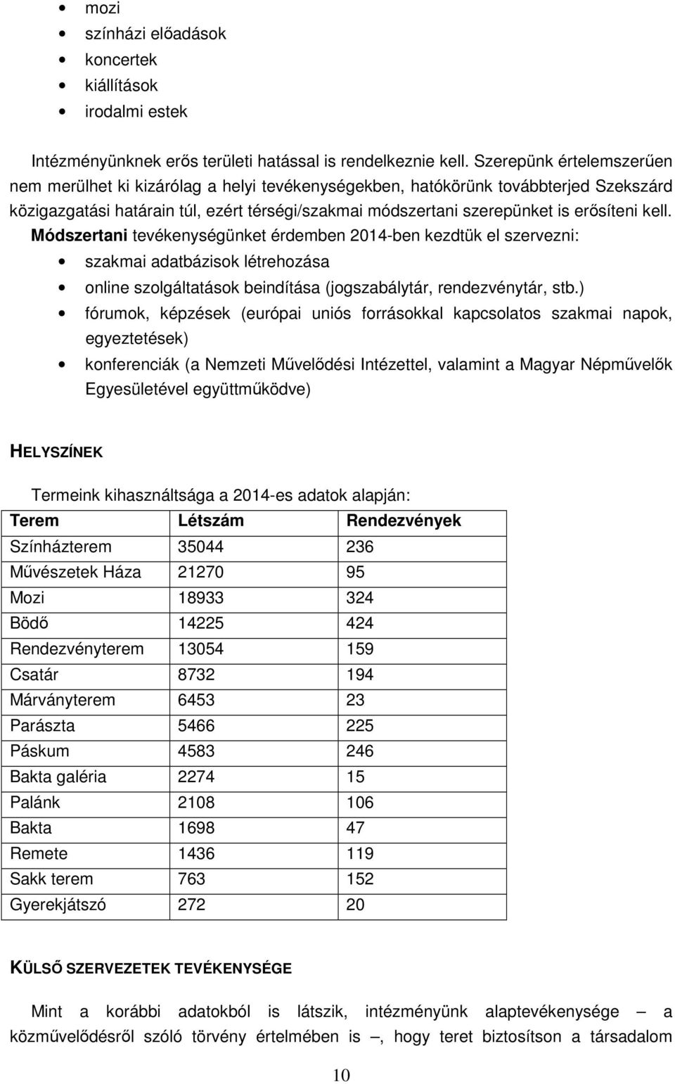 kell. Módszertani tevékenységünket érdemben 2014-ben kezdtük el szervezni: szakmai adatbázisok létrehozása online szolgáltatások beindítása (jogszabálytár, rendezvénytár, stb.