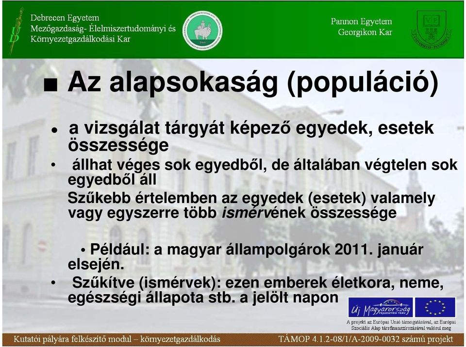 (esetek) valamely vagy egyszerre több ismérvéek összessége Például: a magyar állampolgárok