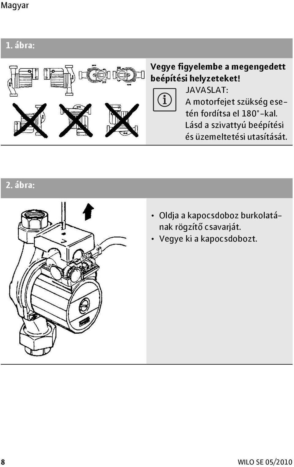 Lásd a szivattyú beépítési és üzemeltetési utasítását. 2.