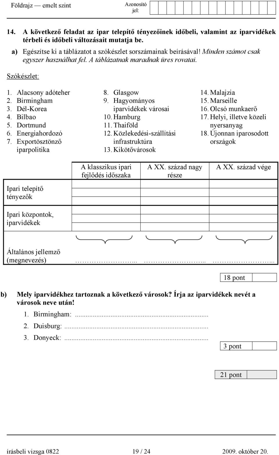 Exportösztönző iparpolitika 8. Glasgow 9. Hagyományos iparvidékek városai 10. Hamburg 11. Thaiföld 12. Közlekedési-szállítási infrastruktúra 13. Kikötővárosok 14. Malajzia 15. Marseille 16.