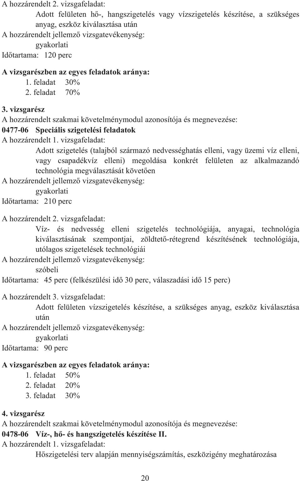 1. feladat 30% 2. feladat 70% 3. vizsgarész A hozzárendelt szakmai követelménymodul azonosítója és megnevezése: 0477-06 Speciális szigetelési feladatok A hozzárendelt 1.