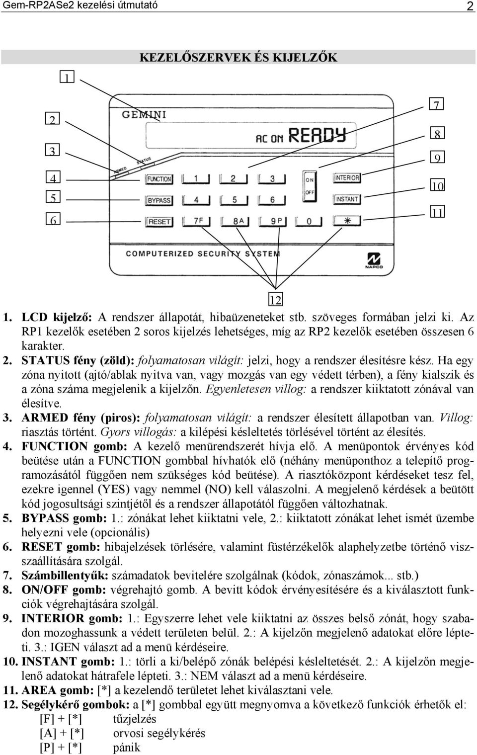 Ha egy zóna nyitott (ajtó/ablak nyitva van, vagy mozgás van egy védett térben), a fény kialszik és a zóna száma megjelenik a kijelzőn. Egyenletesen villog: a rendszer kiiktatott zónával van élesítve.