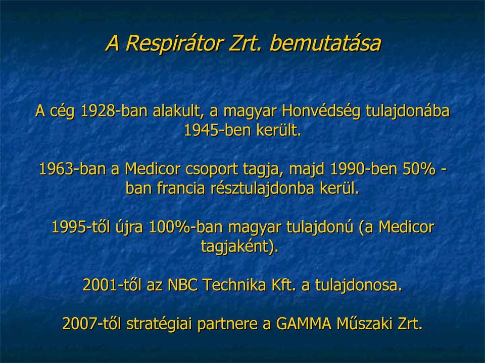 1963-ban a Medicor csoport tagja, majd 1990-ben 50% ban francia résztulajdonba kerül.