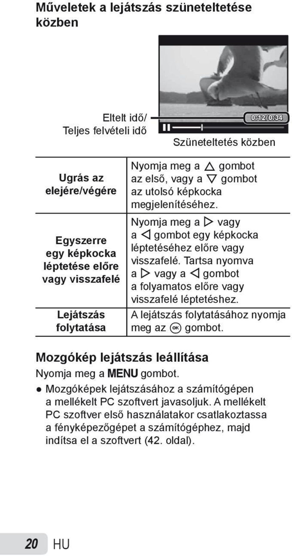 Tartsa nyomva a I vagy a H gombot a folyamatos előre vagy visszafelé léptetéshez. A lejátszás folytatásához nyomja meg az A gombot.