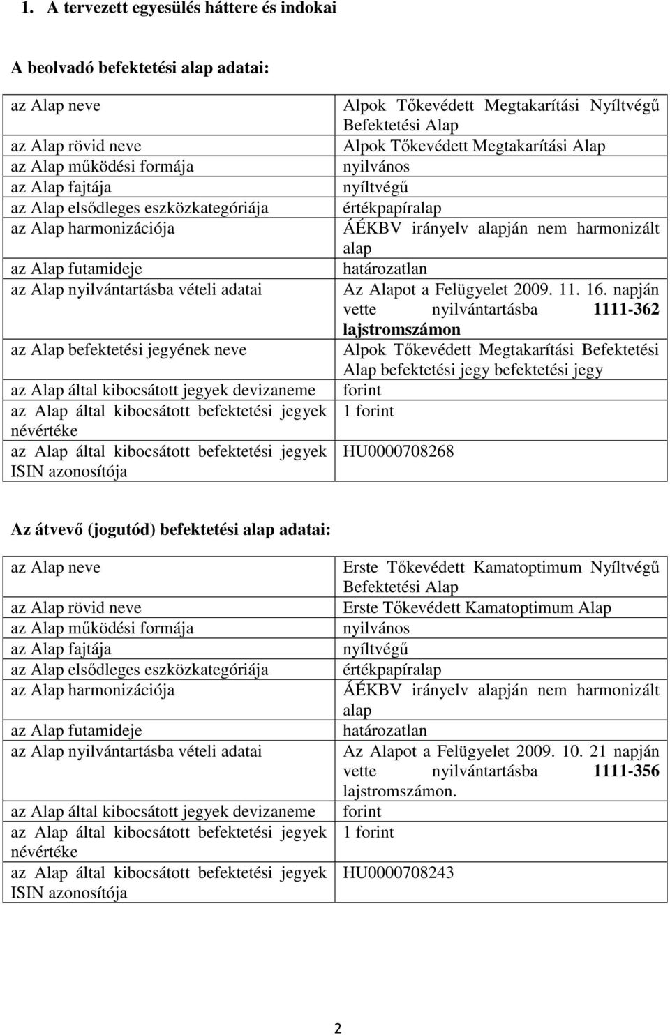 névértéke az Alap által kibocsátott befektetési jegyek ISIN azonosítója Alpok Tőkevédett Megtakarítási Nyíltvégű Befektetési Alap Alpok Tőkevédett Megtakarítási Alap nyilvános nyíltvégű